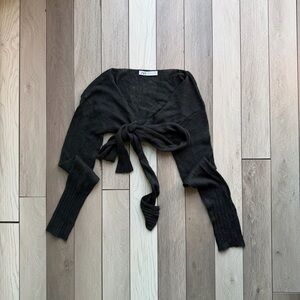 Zara Grey Knitted Wrap Top With Tie Detail